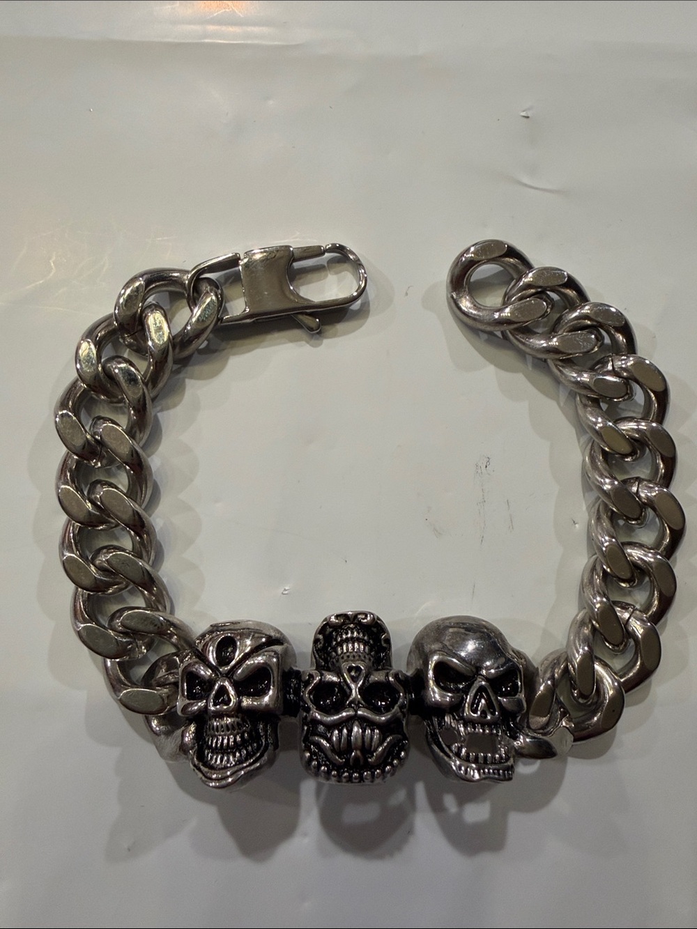 Three Skeleton Head steel Bracelet link style 8” in length #5